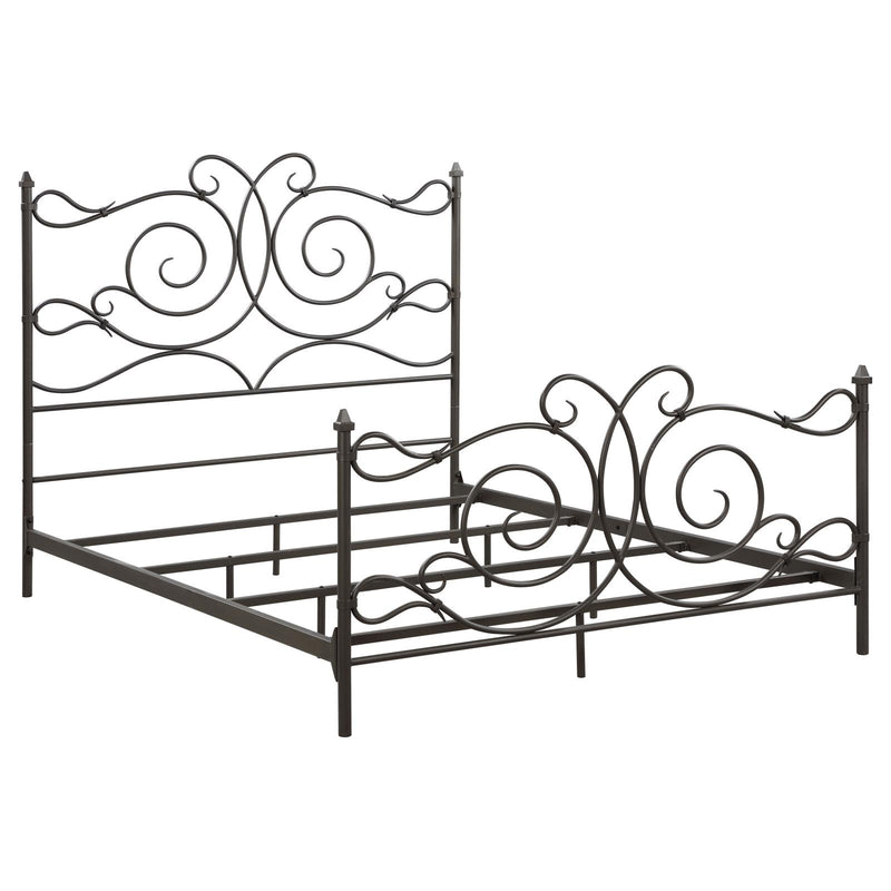 Parleys Eastern King Metal Bed with Scroll Headboard Dark Bronze image