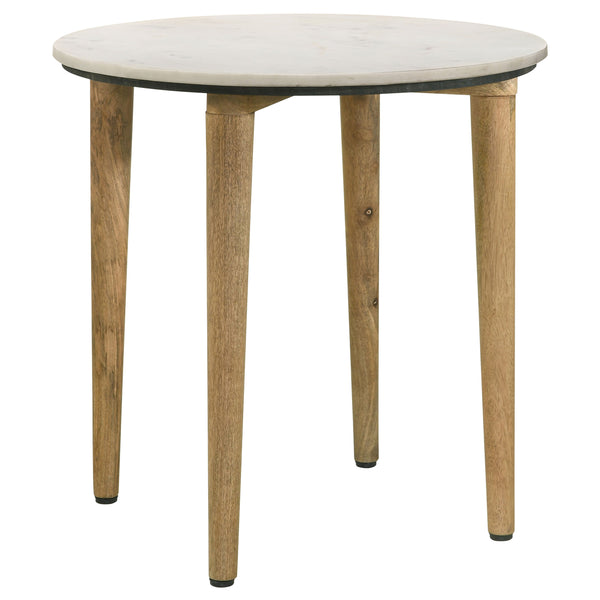 Aldis Round Marble Top End Table White and Natural image