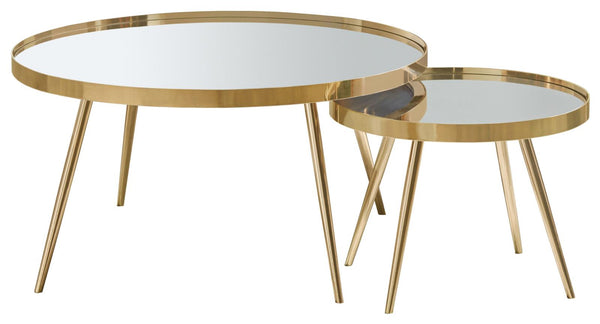 Kaelyn 2-piece Mirror Top Nesting Coffee Table Mirror and Gold image