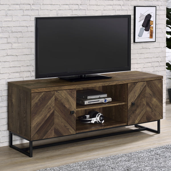 Myles 2-door TV Console with Adjustable Shelves Rustic Oak Herringbone image