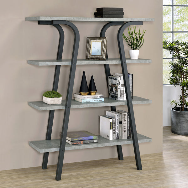 Tatum 4-tier Rectangular Bookcase Cement and Gunmetal image