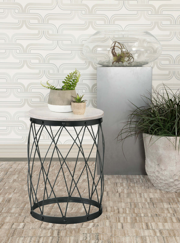 Tereza Round Accent Table with Marble Top White and Black image